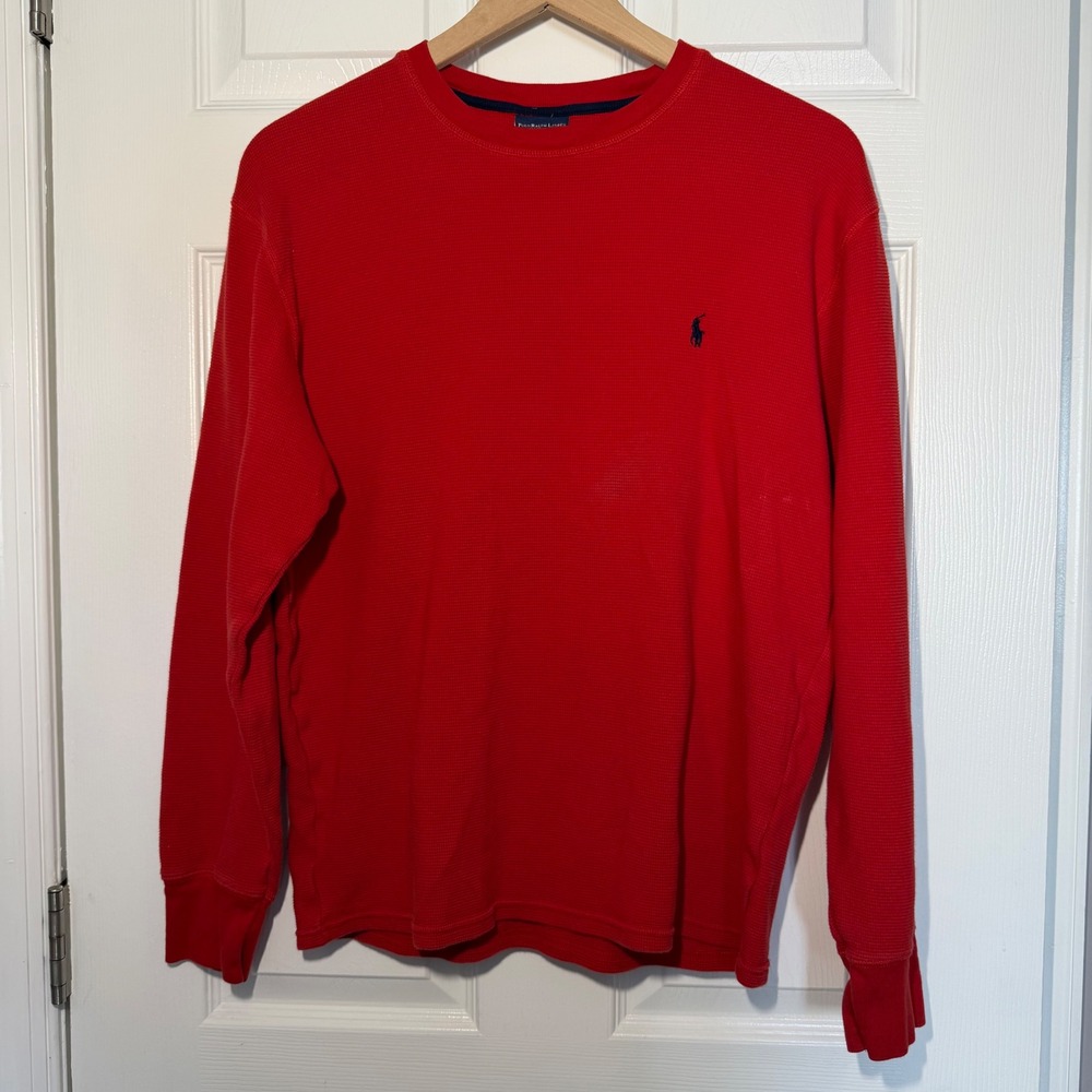 Polo Ralph Lauren Red Waffle Knit Thermal Long Sleeve Midweight Shirt L pullover